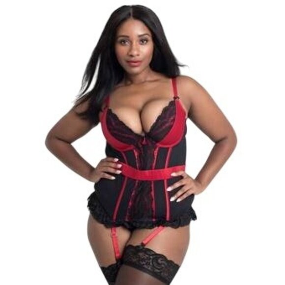 1pc 5X/6X Plus Size LOVEHONEY Empress Red+Black Satin+Lace Bra Lingerie w/Boning - Picture 1 of 1